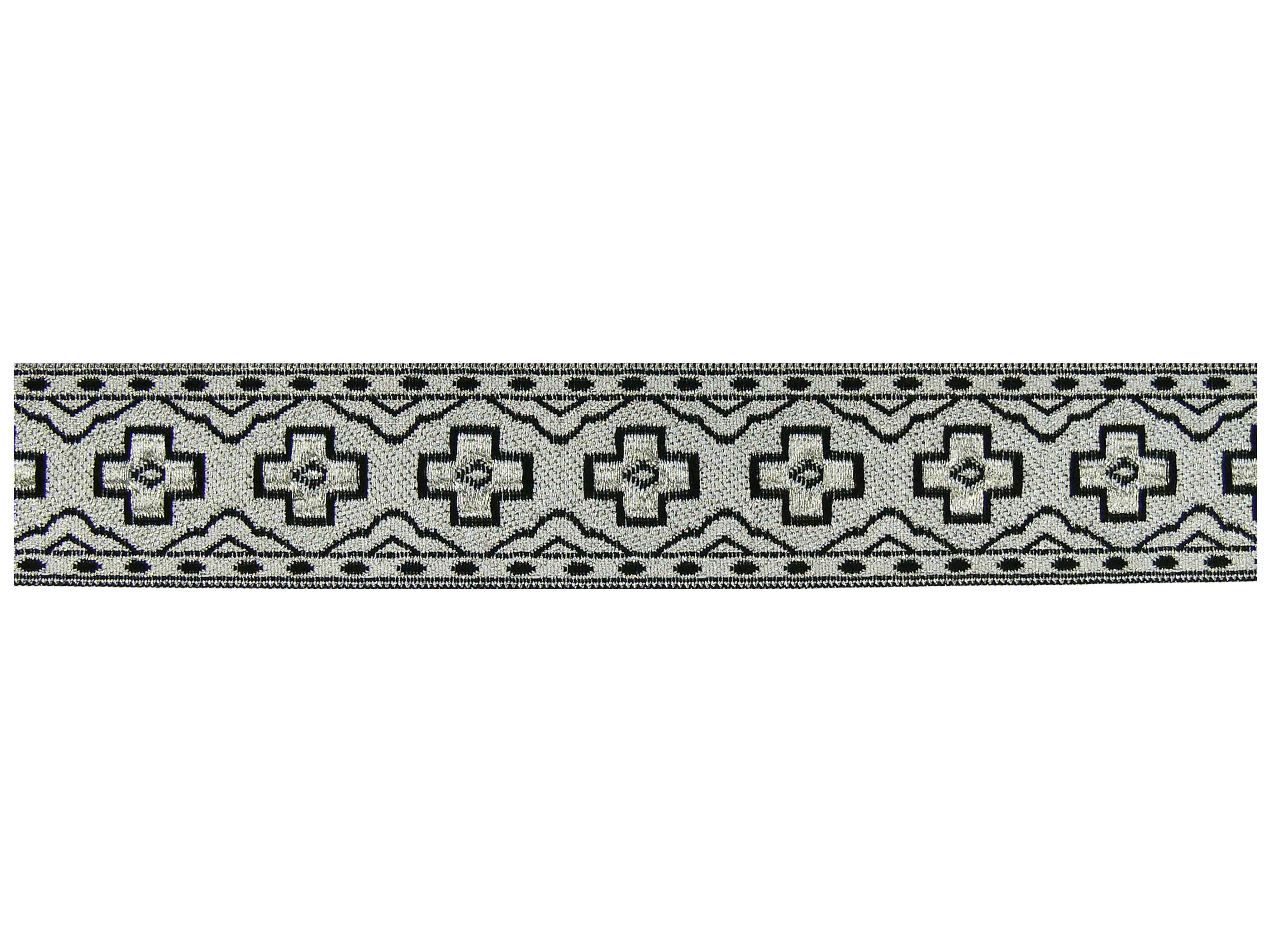 1-88-453-200-4300-1350 Kreuztresse Foliengespinst aluminium und Kunstseide schwarz 28 mm 1-88-453-200-4300-1350 Kreuztresse Foliengespinst aluminium und Kunstseide schwarz 28 mm