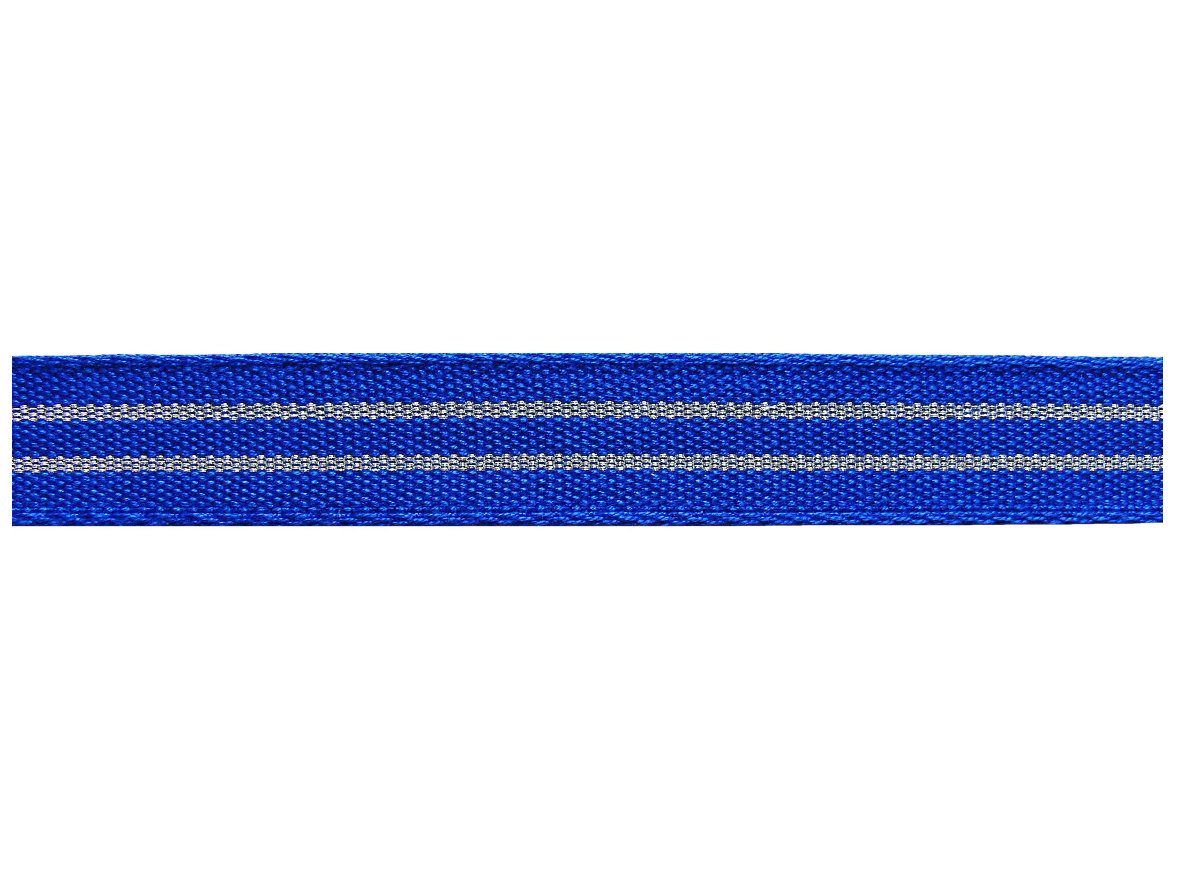 Tresse Zellwolle blau mit Streifen aluminiumfarbig 22 mm Tresse Zellwolle blau mit Streifen aluminiumfarbig 22 mm