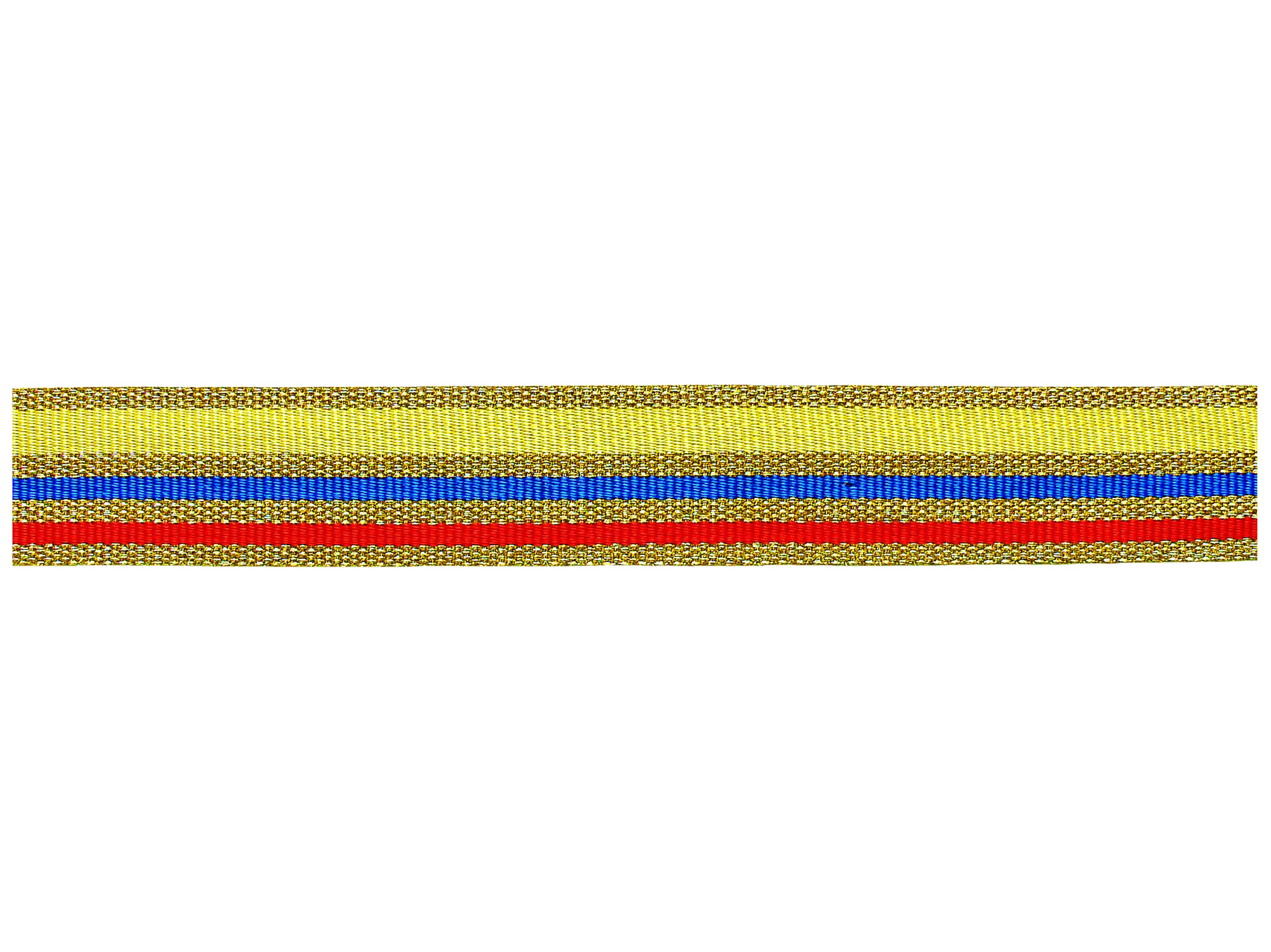 Tresse goldfarbig mit Streifen gelb-blau-rot 22 mm Tresse goldfarbig mit Streifen gelb-blau-rot 22 mm
