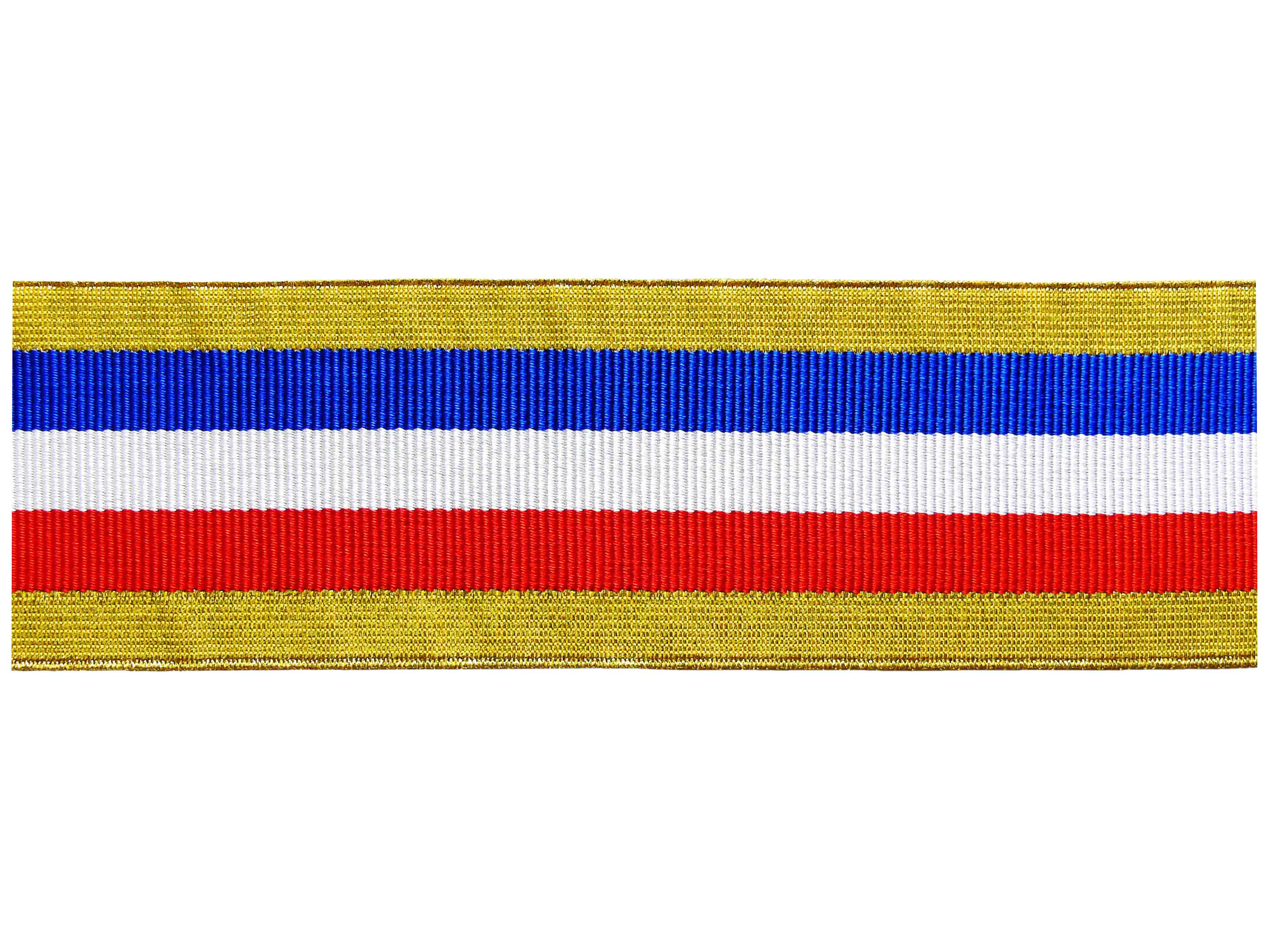 Tresse goldfarbig mit blau-weiß-rot National 48 mm Tresse goldfarbig mit blau-weiß-rot National 48 mm