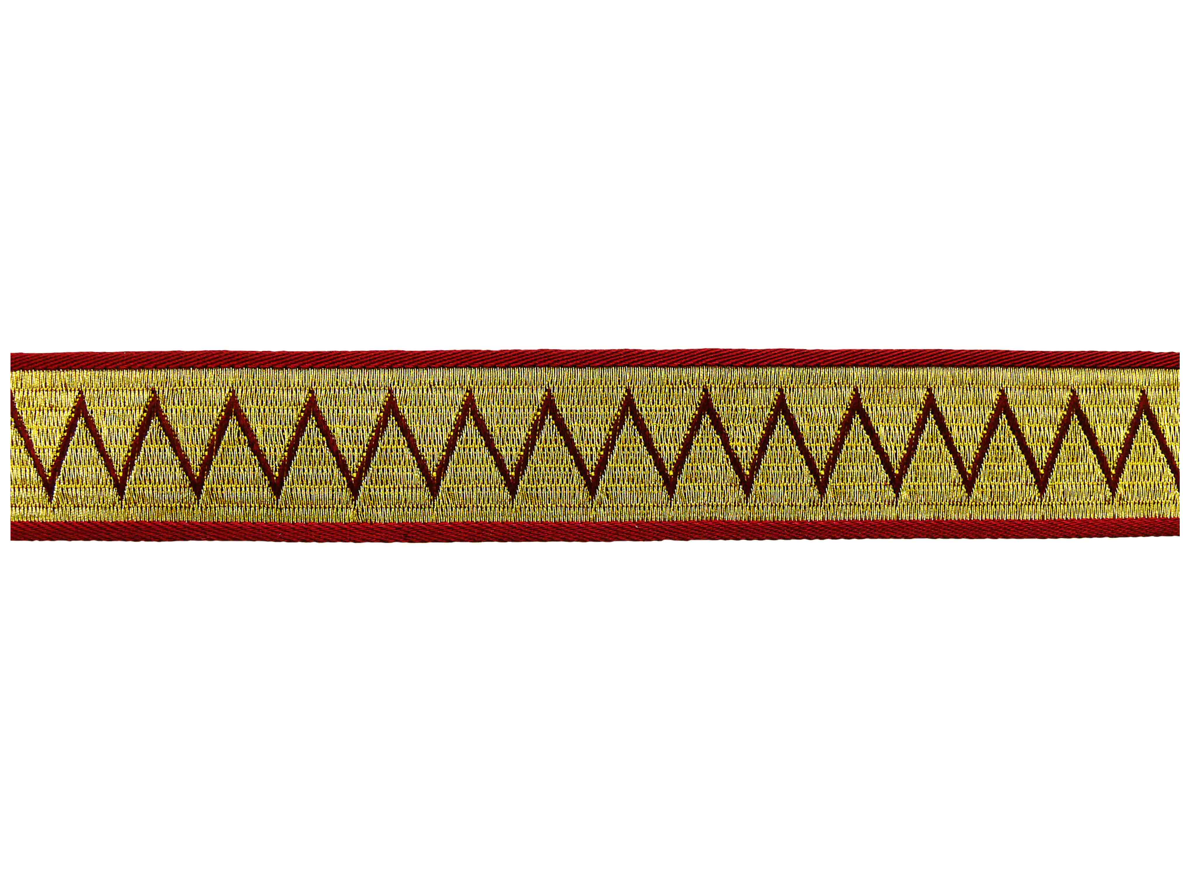 Zackenmuster bordeaux auf gold mit roter Außenkante 25 mm Zackenmuster bordeaux auf gold mit roter Außenkante 25 mm