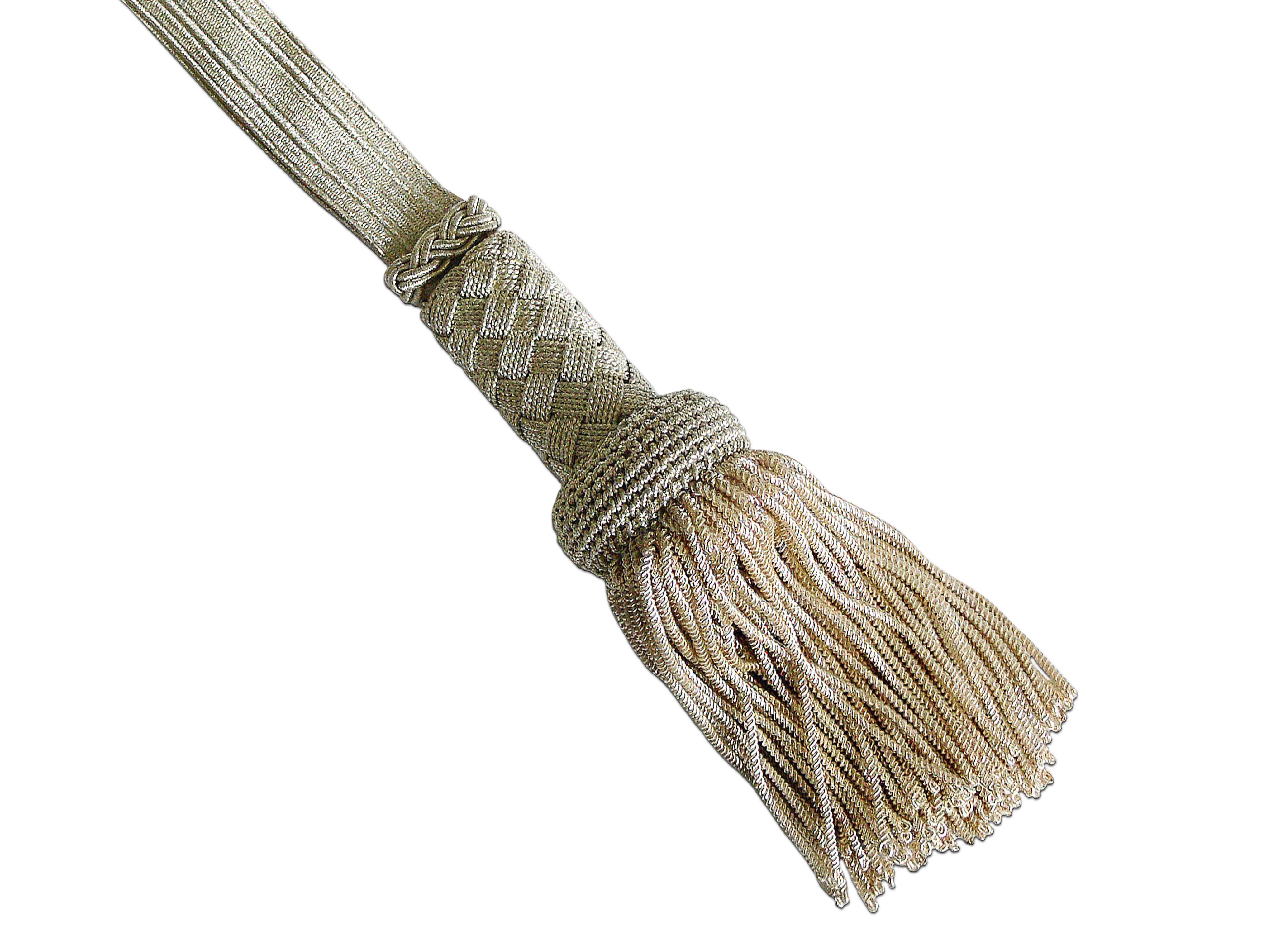 Portepee offen silberfarbig mit Kordelfransen Portepee offen silberfarbig mit Kordelfransen