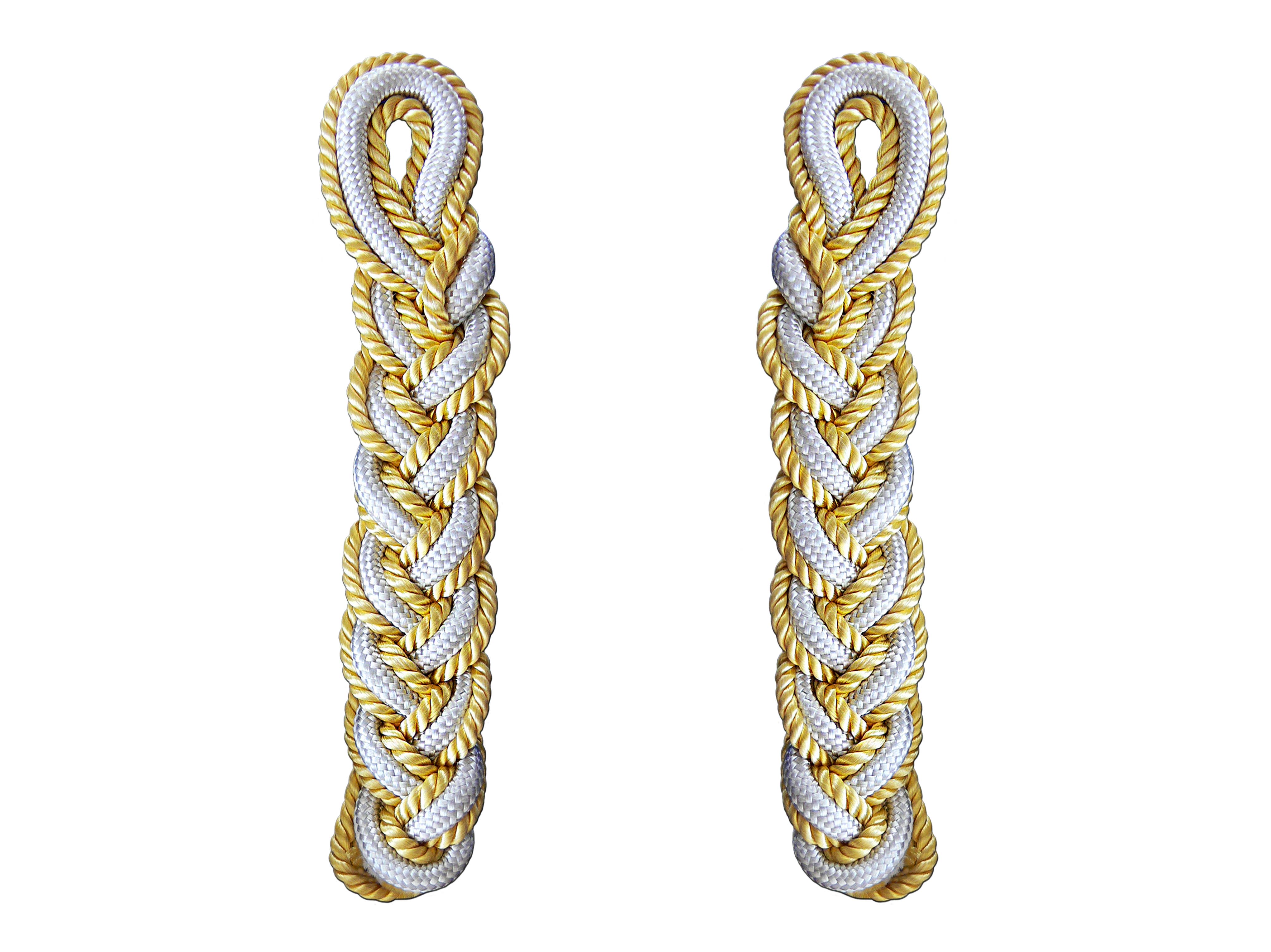 Schultergeflechte weiß- und goldfarbig