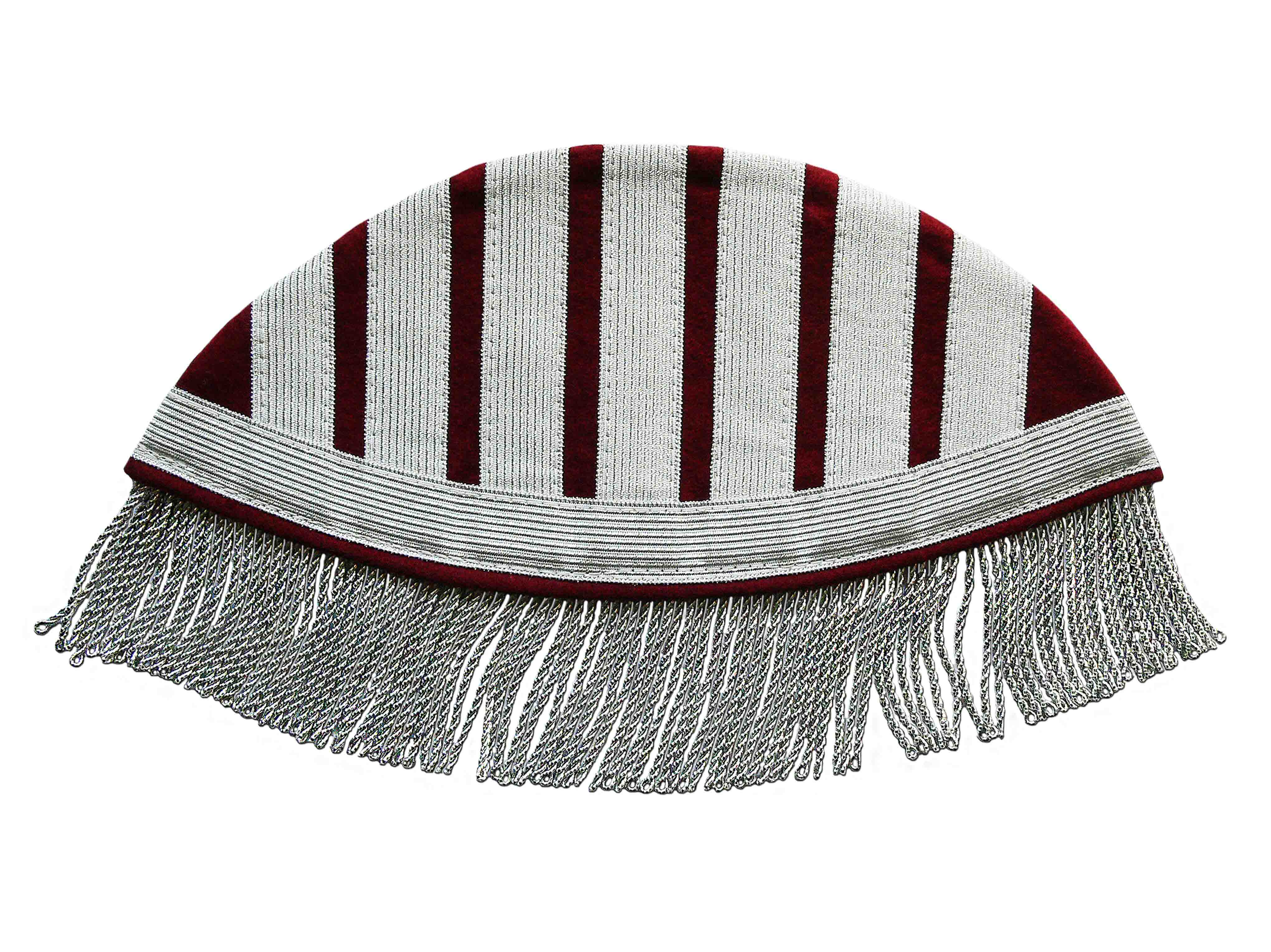 1-47-210-832-4300-0137 Treccia e frange a corda color alluminio su feltro bordeaux