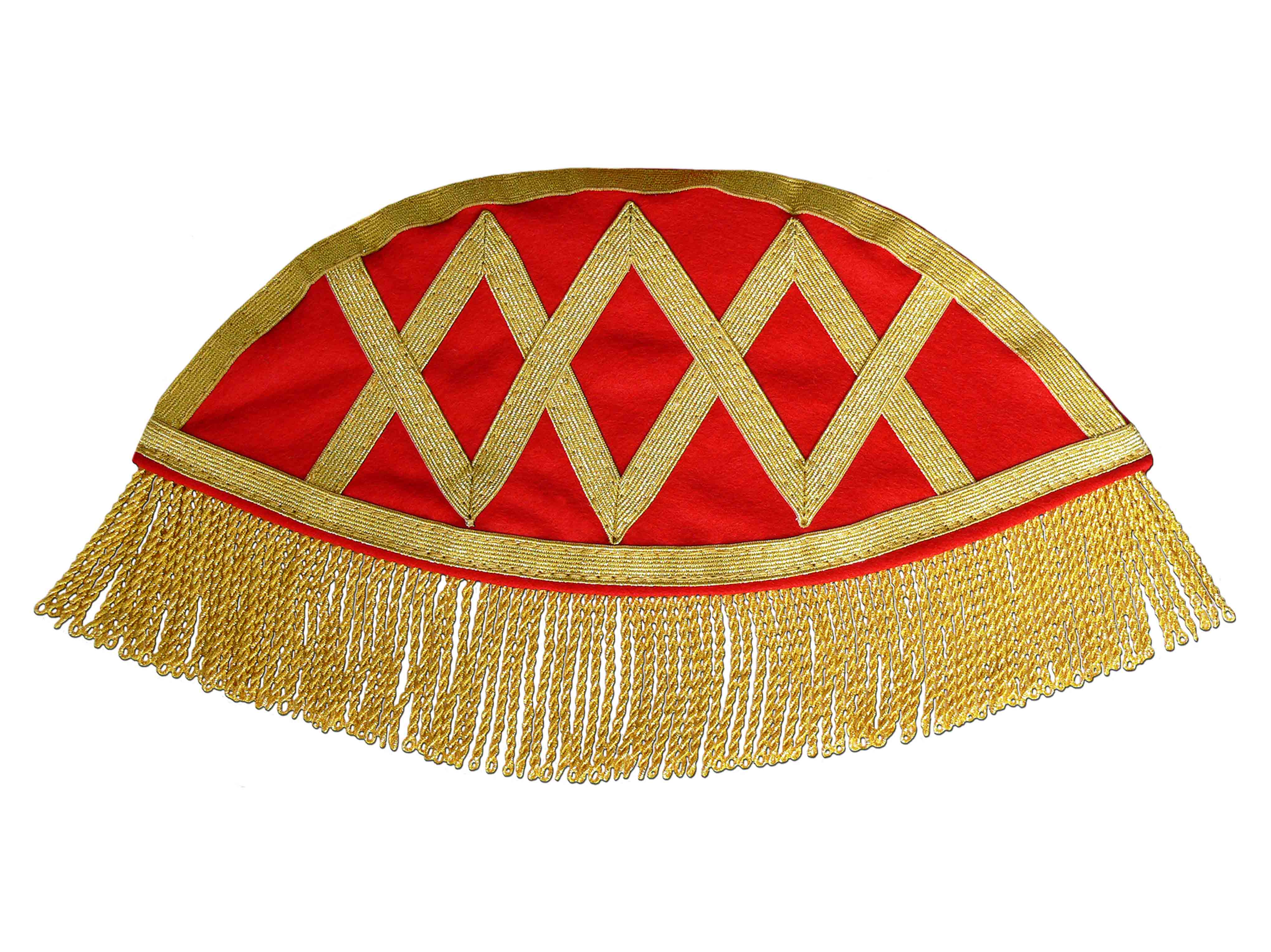 Versione speciale di treccia e frange a cordoni color oro su feltro rosso scuro