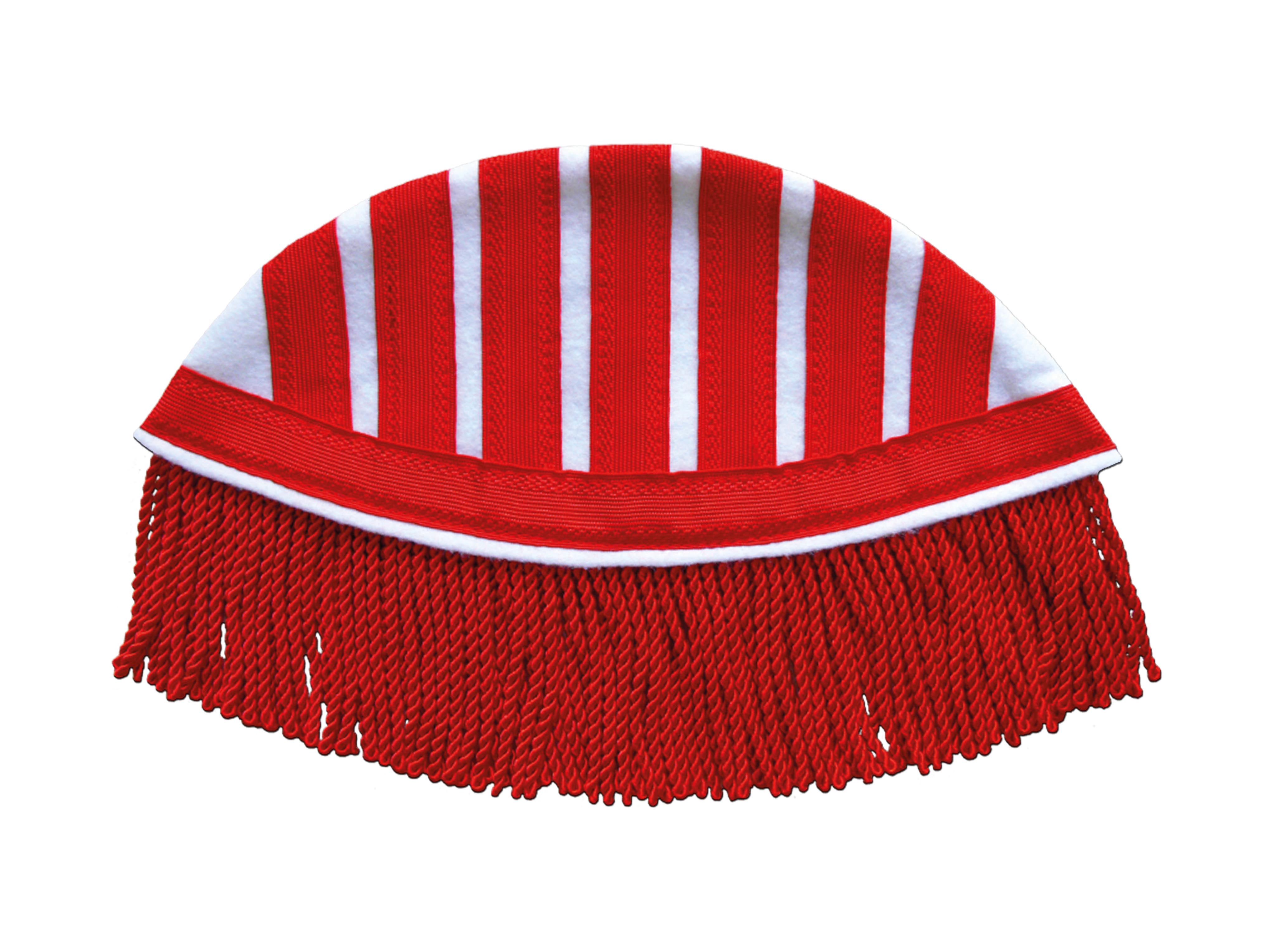 Treccia e nappe di corda rosse su feltro bianco